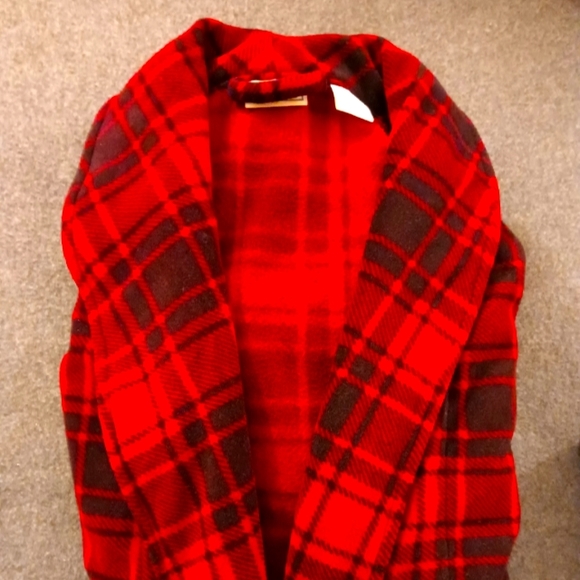 L.L. Bean Men's Plush Robe, red and black plaid, Large-Tall - Picture 1 of 5